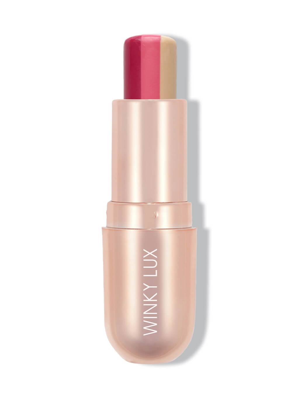 strawberry rose tinted lip balm on white background